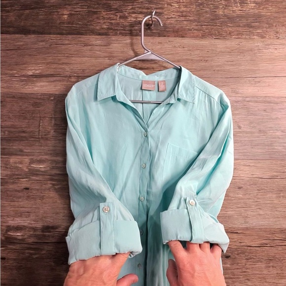 Chico's Aqua Button-Down Shirt - Picture 4 of 7